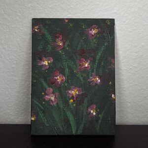 Pink Flower Acrylic Painting, ACEO, Original Signed Art, ATC Limited Edition